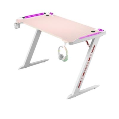 China 47 Inch Office Home Pink Gaming Desk PC Computer Desk Z-shaped Table With Cup Holder for sale