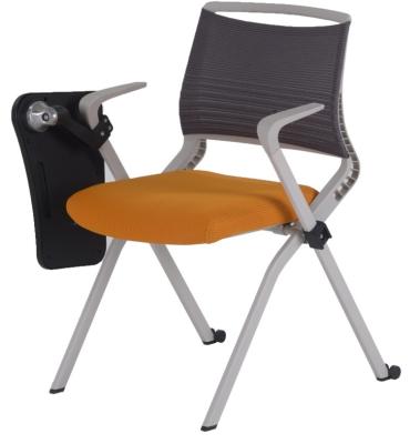 China Modern Office Furniture Meeting Training Fabric Chair With Wheels And Writing Tablet for sale