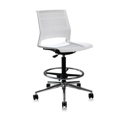 China Modern Office Reception Waiting Chair Plastic Chair White bar stool with PA Castor for sale