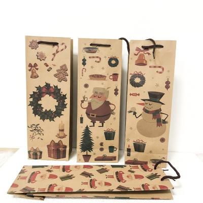 China 2022 New Products Handmade Custom Luxury Gift Packaging Paper Christmas Santa Pattern Wine Paper Bag Wine Bags for sale