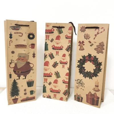 China 2022 Handmade Custom Paper Bag Christmas Brown Wine Paper Bag For Reusable Wine Bottle Packaging Bag for sale