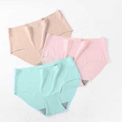 China Factory Price Antibacterial Sexy Women's Panties Briefs Cotton Crotch Breathable Girl Mid Menstrual Underwear Women Ice Silk Panties for sale