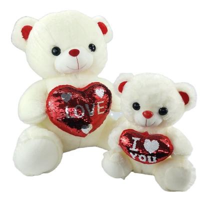 China 100% 2022 Wholesale Sales Glowing Bear Heart Hugging Sequin Bear Skin Shell Plush Toy Cute Girl Handmade White Big Gift Love for sale