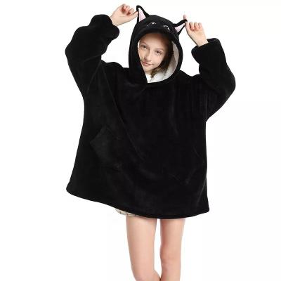 China Anti-Static Hot Sale Winter Warm OEM Sherpa Hoodies Super Soft Oversized Blanket For Kids Sweatshirt Wearable Women's Hooded Blankets for sale