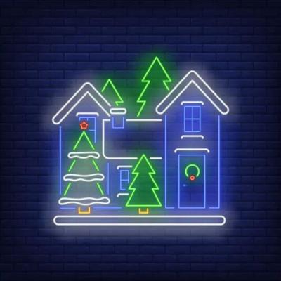 China Buildings Hot Sale No MOQ Neon Sign Christmas House High Quality Customs Lead Neon Sign for sale