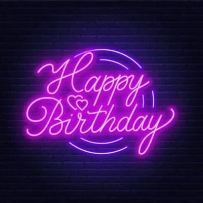 China Buildings Drop Shipping No MOQ Most Popular Customized Advertising LED Happy Birthday Acrylic Purplish Neon Sign for sale