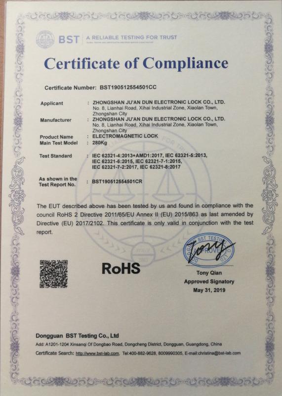 RoHS - Zhongshan Juan Dun Electronic Lock Co., Ltd.