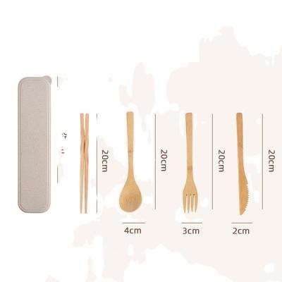 China Sustainable 100% Natural Bamboo Wood Fiber Material Travel Fork Spoon Reusable Camping Custom Cutlery Set Wheat Straw Dinnerware Set for sale