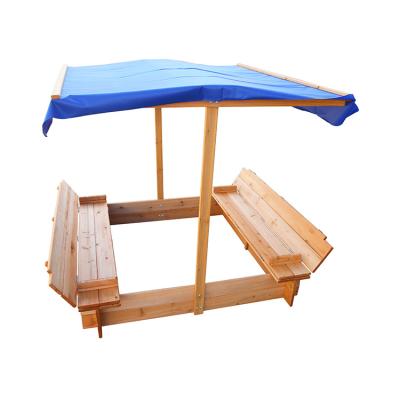 China Outdoor Modern Factory Customized Design With Tent 2 Kids And 1 Wooden Sandpit Sandpit For Kids For Sale for sale