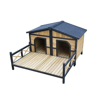 China Large Customized Sustainable Design Outdoor Luxury With A Balcony Pet House Wooden Dog Cage for sale