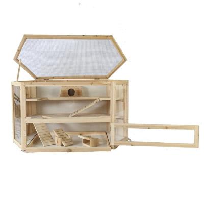 China Breathable Factory Custom Design Luxury Wooden Three Tier With Climbing Ladders And Seesaws Hamster Cage Pet House For Sale for sale