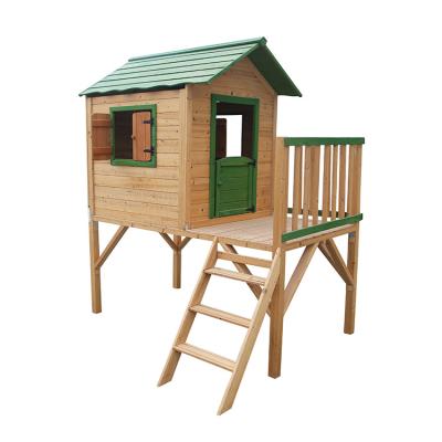 China Easily Assembled Outdoor Wooden Playground Set Children's Play Equipment Kids Parents Wooden Children's Cube House With Climbing Ladder for sale