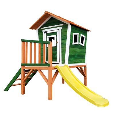 China Easily Assembled Outdoor Playhouse Wooden Children With Climbing Ladders And Slide Slides Kids Play House Wooden Toy Set On Sale for sale