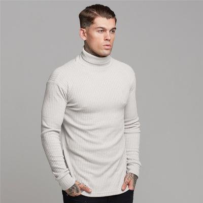 China wholesale Anti-wrinkle cotton men's winter sweaters plus size gym sports turtle neck knitted striped sweaters for men for sale