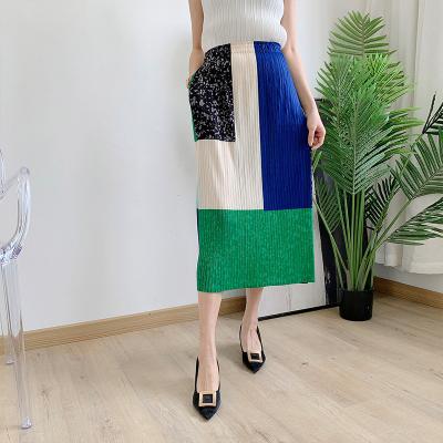 China Breathable 2022 new spring summer printed high waist pleated miyake straight skirt pleats women skirts for sale