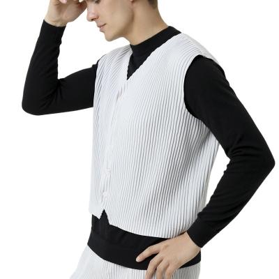 China FXZ Hot Sale 100% Polyester Pleated Mens Vest Fashion High Quality Single Breasted Vest QUICK DRY for sale