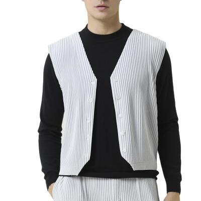 China FXZ QUICK DRY wholesale custom high quality 100% polyester single breasted miyake pleated waistcoat men fashion pleated man vest for sale