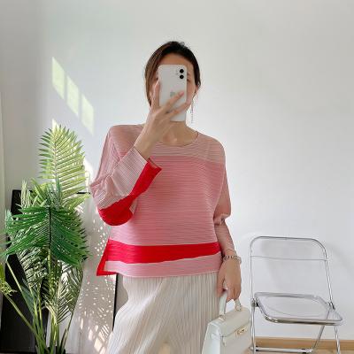 China Main FXZ miyake QUICK DRY pleats T-shirt large size horizontal pleated loose sleeve 2022 new uniterm collar springs along for sale