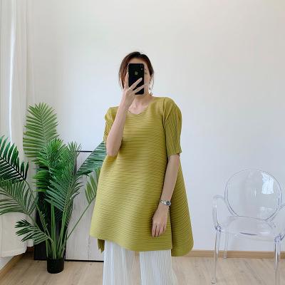 China FXZ QUICK DRY Miyake pleated pp blouse 2022 summer design loose swing big short sleeve fashionable miyaki pleats T-shirt women for sale