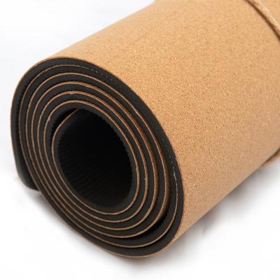 China Custom Eco-Friendly Elastic Gym Fitness Label Print Fitness Tape Natural Cork Yoga Mat for sale