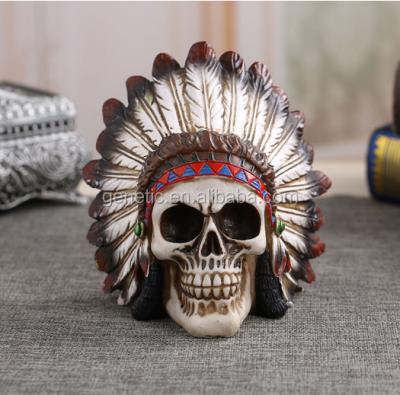 China Wholesale Europe Resin Skull Indian Head For Halloween Head Creative Head Skeleton Skull for sale