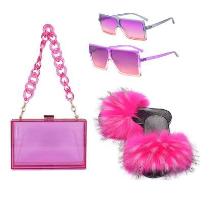 China Fashion Girls Bags And Sun Glass Clear Colored Matching Set for sale