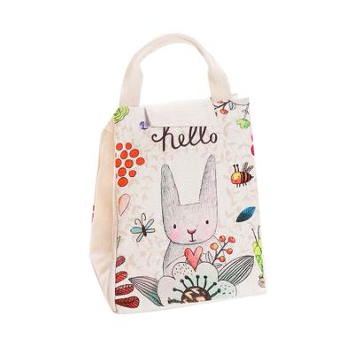 China High Quality Cheap Custom Canvas Thermal Insulated Cooler Waterproof Logo Printed Portable Cartoon Cotton Lunch Tote Bags for sale