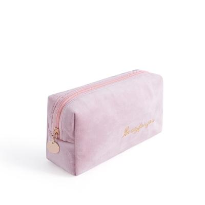 China Wholesale Cheap Makeup Bag Bulk Cosmetic Bags Lady Rainbow Flannel Cosmetic Bag for sale