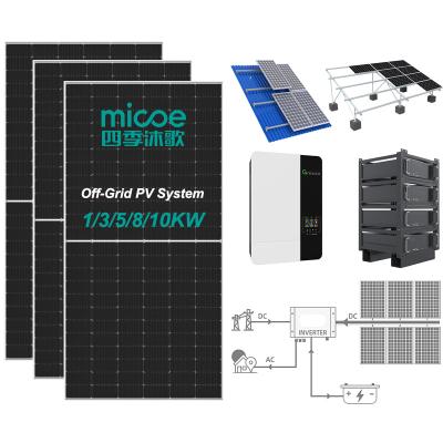 China Home Commercial Industrial Complete Set House 1000W 3000W 5KW 8KW 10KW Off Grid Solar Power System for sale