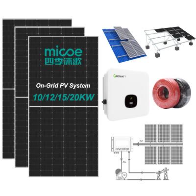 China Micoe Commercial Industrial Home 10KW Full 12KW 15KW 20KW On Grid Home Solar System for sale