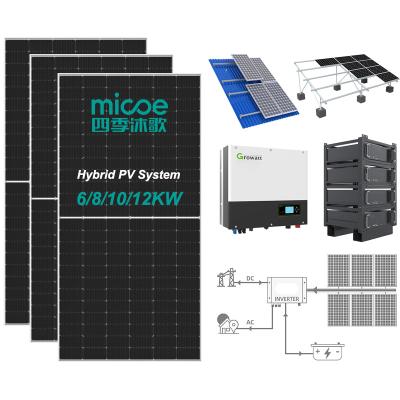 China Home Commercial Industrial Hybrid Design Micoe Solar System 6KW 8KW 10KW 12KW With Battery for sale