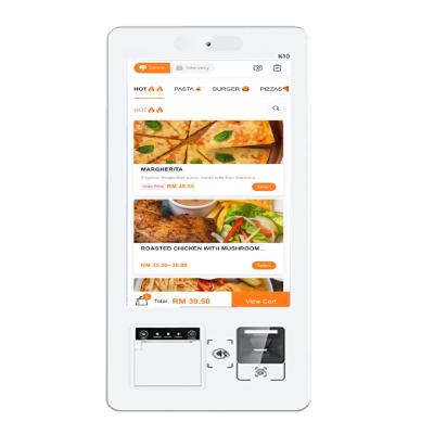 China Restaurant Industry Fast Food Cafe Self Service Desktop Kiosk Self Ordering 15.6 Inch Touch Screen POS System With Printer Software for sale