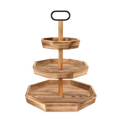 China Eco-Freindly Plant Party Decor 3 Tier Rustic Wood Tray Wooden Tiered Tray for sale