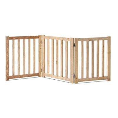 China Viable Factory Foldable 3 Panel Natural Wood Door Crash Rail Pet Indoor Outdoor Wooden Door for sale