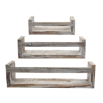 China Wooden Attractive Appearance Multifunctional Sustainable Memorable Country Rustic Wall Mount Shelf for sale