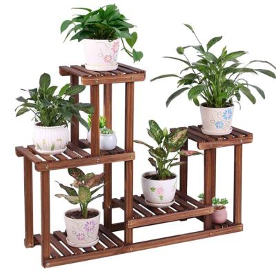 China Europe Pine Wood Plant Stand Indoor Outdoor Multi Layer Flower Shelf Rack Wood Rack For Flowers for sale