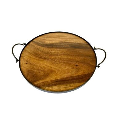 China Best Selling Classic Wooden Serving Tray Acacia Wood Round Pizza Serveware for Kitchen for sale