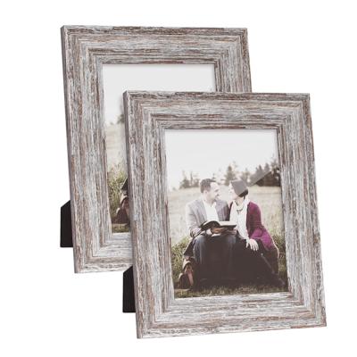 China Decorative Home Decor Set Of 2 Family Wedding Gifts Rustic Decor Distressed Photo Frame 5x7 Brown White Picture Frame for sale