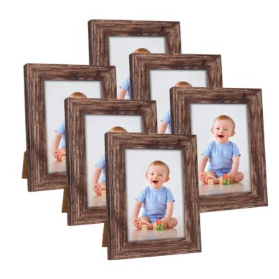 China 6 Packs High Definition 6x4 Glass Picture Frame Modern Wood Pattern Rustic Brown Photo Frames for sale