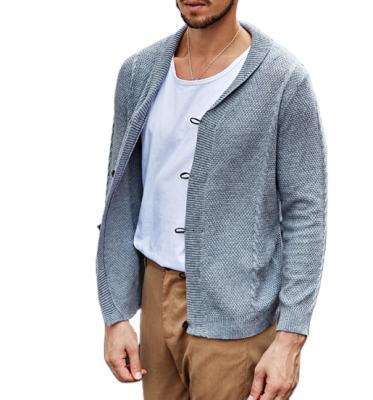 China 2021 Autumn New Men's Casual Lapel Collar Sweater Anti-pilling Leather Cardigan Buckle With Button for sale