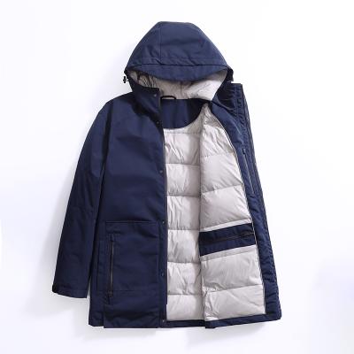 China New Men Winter Waterproof Seal Taped HoodIe Coat Down Coat Thicken Medium Long Navy Clothing Jacket for sale