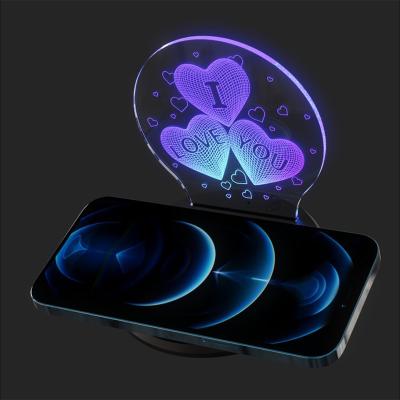 China Mobile Phone Fast Wireless Charger For iphone 15W Custom LOGO Colorful Night Light Wireless Charger for sale