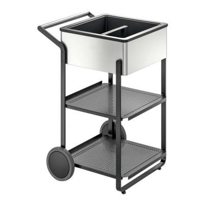 China Industrial Mobile Trolley Cart Metal Bar Cart Mobile Bar Wine Wine Cart with Freezer Beverage Cart for sale