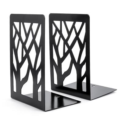 China Metal Laser Cut Hollow Graphic Bookends Open Bookcase Book Holders For Shelves for sale