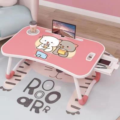 China Wholesale Adjustable (Height) Folding Wooden Laptop Desk, MDF Metal Leg Foldable Laptop Desk with Cup Holder and Drawer for sale