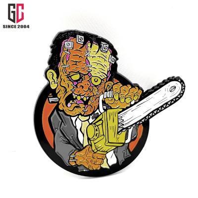 China Wholesale Custom Zombie Europe Factory Cartoon Soft And Hard Halloween Souvenir Corpse Pin Label Metal Enamel Chainsaw Badge for sale