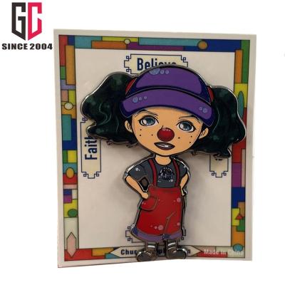 China Custom Cartoon Europe Factory Logo Cute Little Girl Shape Soft And Hard Metal Enamel Pin Souvenir Pin Label Metal Badge for sale