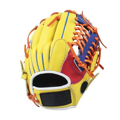 China Custom Made Sports Leather Leather Japan Lace Shell Red Palm Deep Pocket Refined Youth Yellow Baseball Glove for sale