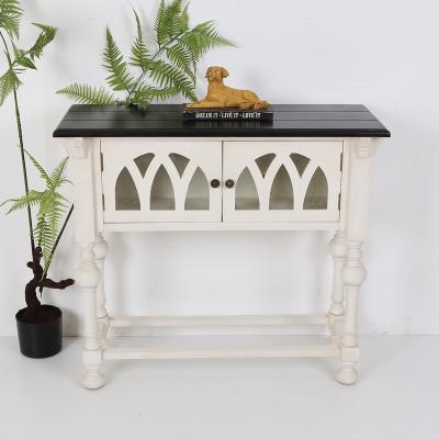 China Tile Design Furniture Retro Hollow Out Wood Cupboard Bump Color With Drawer Store Console Table for sale