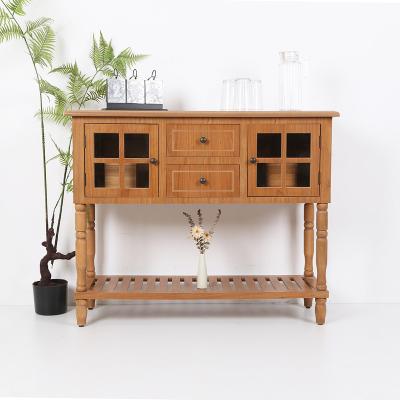 China Large Vintage Design Glass Door Storage Cabinet Display Side Table Console Table With Bottom Shelf for sale